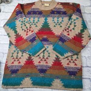 Vintage Needles & Yarn Southwestern Print Sweater made in USA size Large